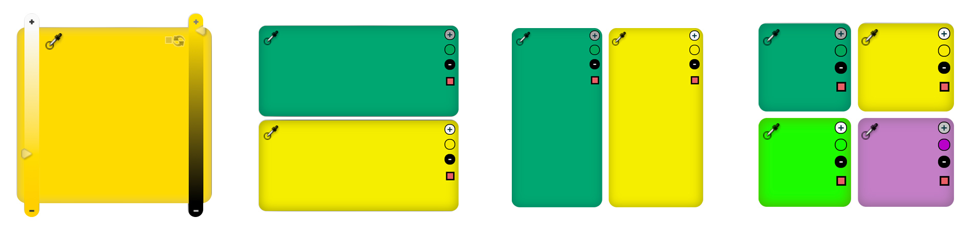 MixColors: Click once to mix Click and drag to tune mixing amount. Click and drag swatches to rearrange, add, delete swatches.