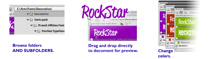 Browse subfolders, drag and drop fonts, change colors Browse subfolders, drag and drop fonts, change colors